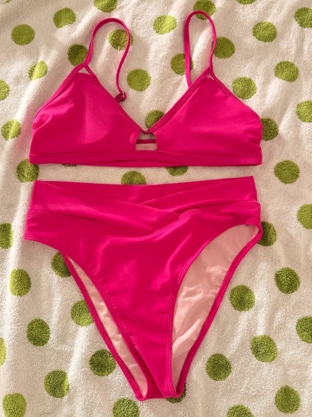 Barbiecore Hot Pink Bikini Set, Cutout Top, High Waisted Bottoms, Resort, Vaca
